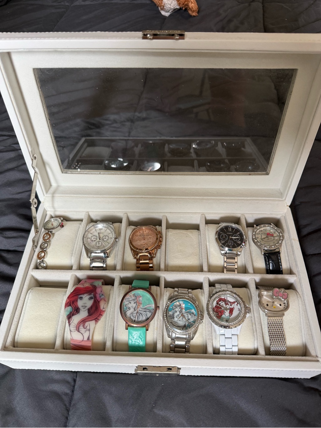White Leather Watch Jewelry Box With Clear Top